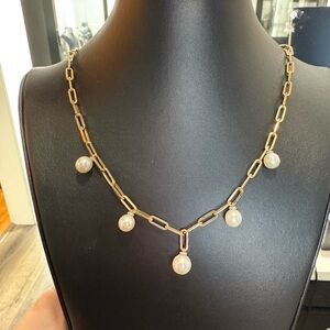 14KYG Paperclip chain with diamond and pearl stations